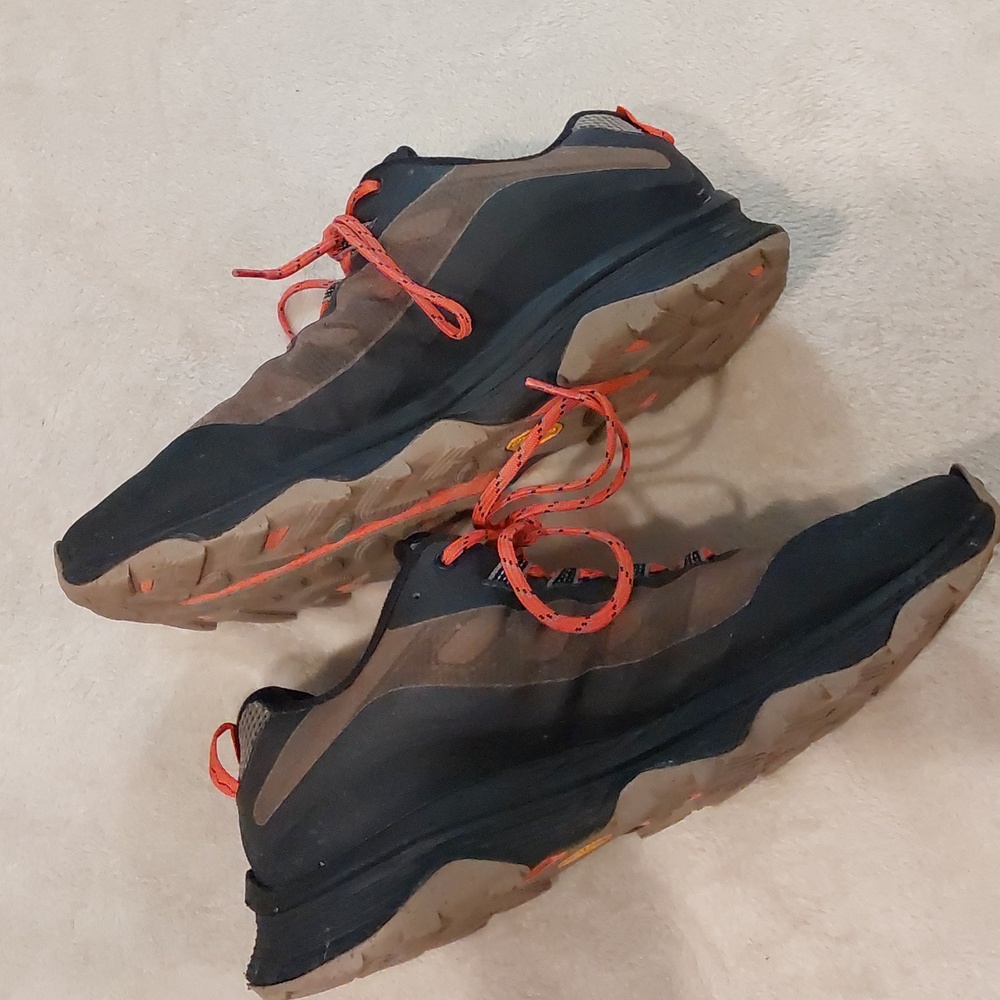 Merrell Men's Moab Speed hiking shoes black & brown with orange laces Sz 10.5 - Picture 9 of 11